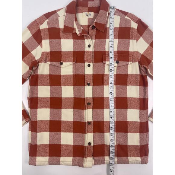Marine Layer Rust + Cream Cotton Flannel Shirt Jacket S - Picture 11 of 11